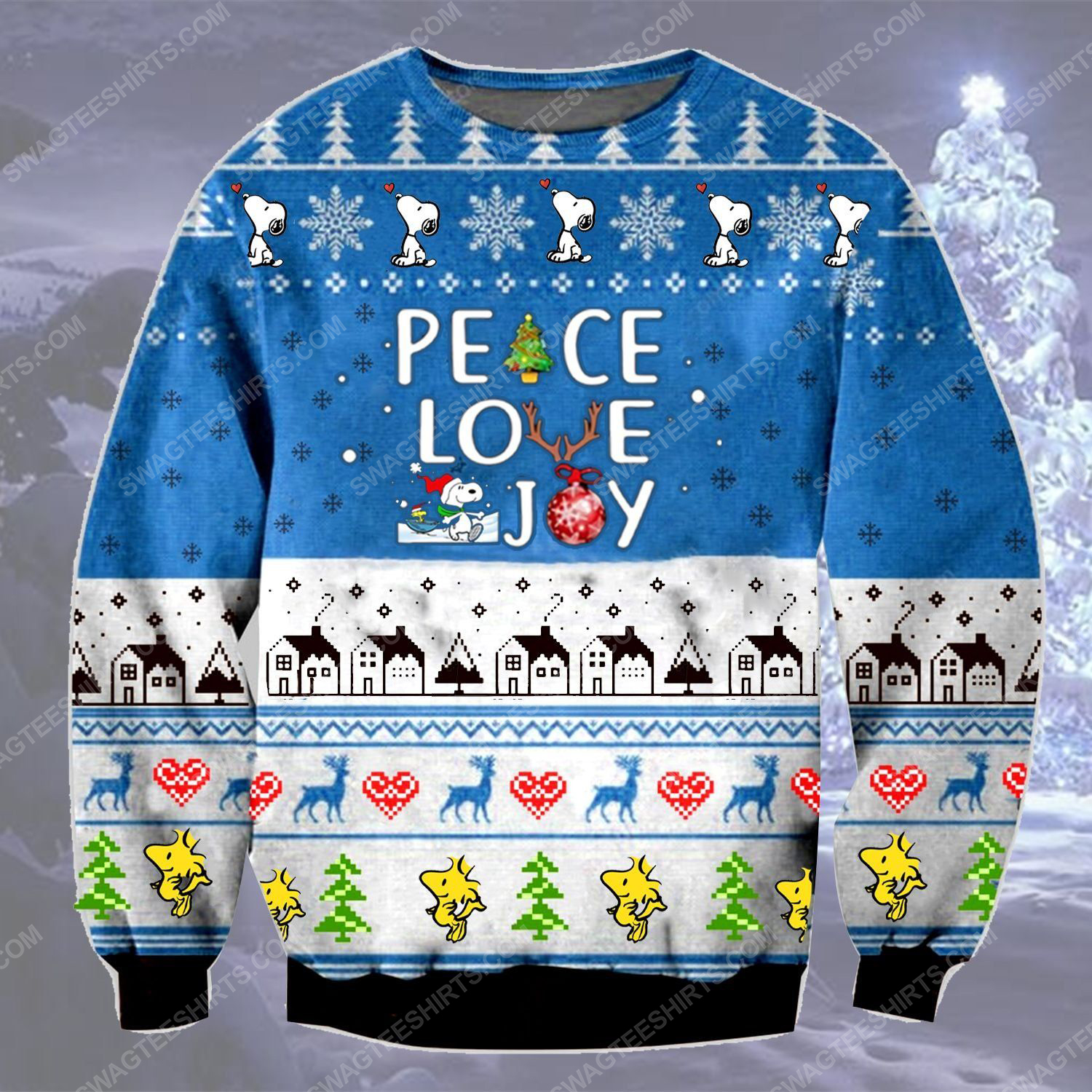 Charlie brown and snoopy peace love joy ugly christmas sweater