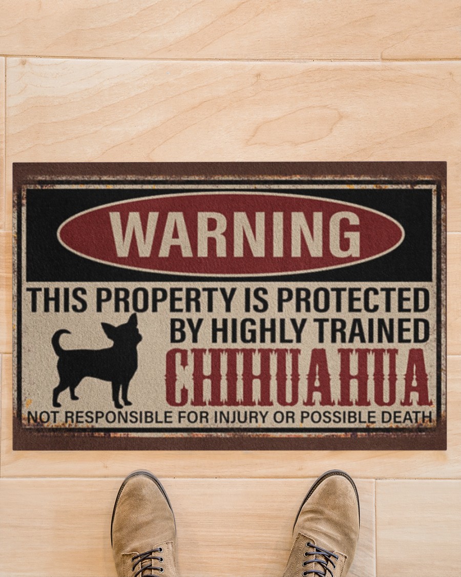 Chihuahua warning this property is protected by hinghly trained chihuahua doormat 7