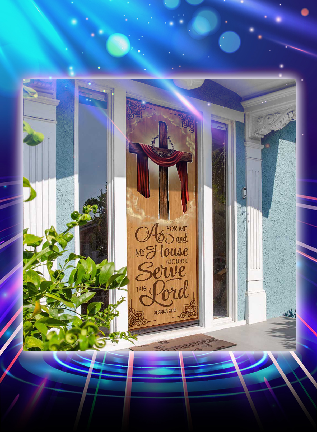 Cross As for me and my house we will serve the lord door cover - Picture 1
