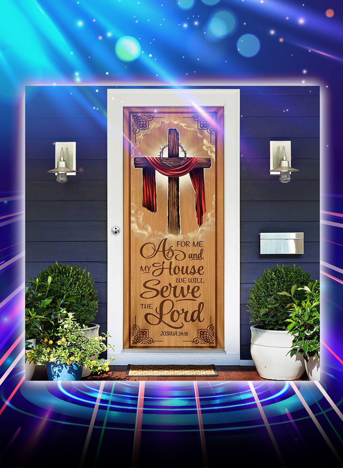 Cross As for me and my house we will serve the lord door cover