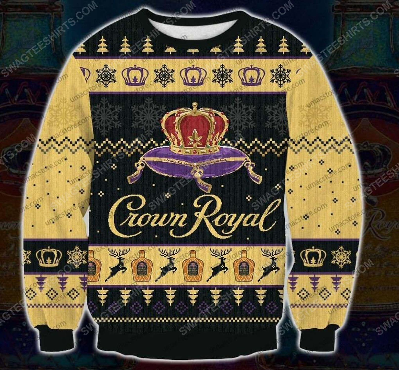 [special edition] Crown royal black blended canadian whisky ugly christmas sweater – maria