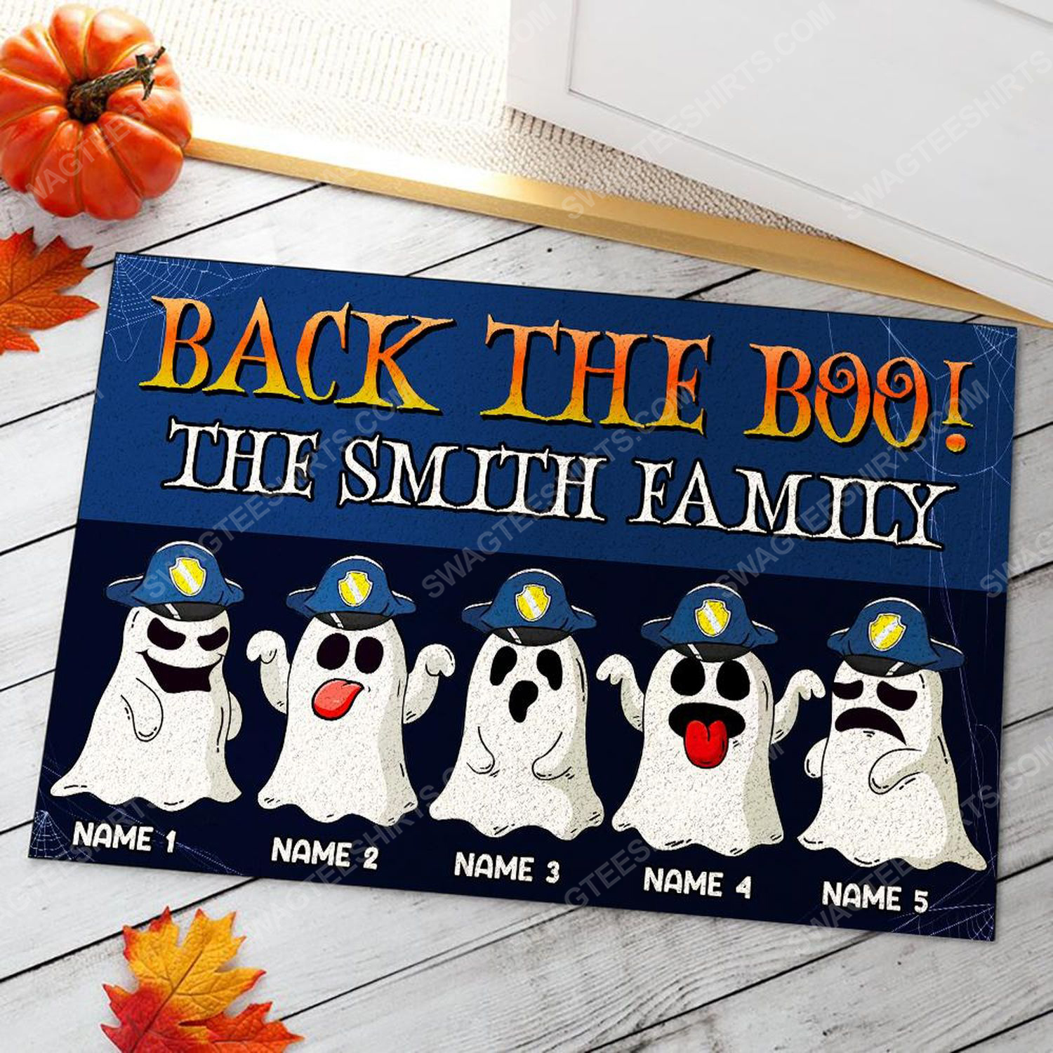 Custom halloween for police family back the boo doormat