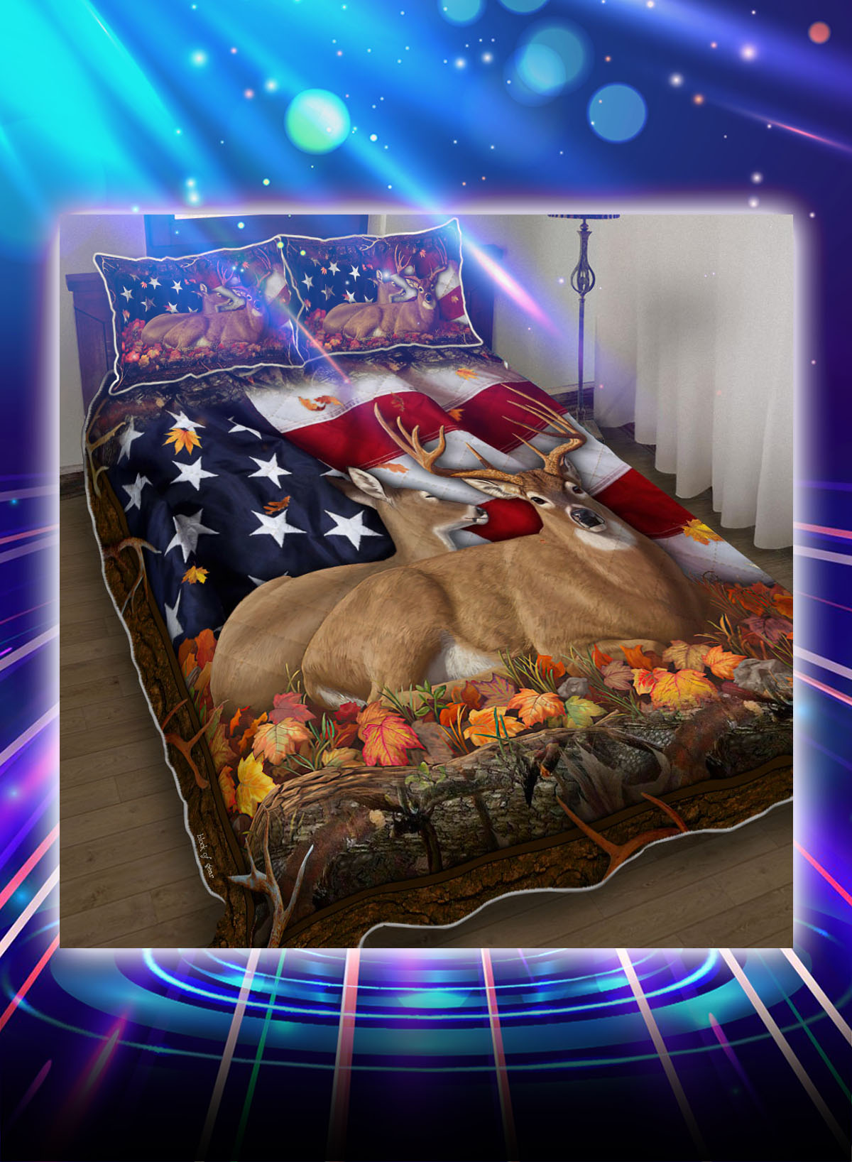 Deer hunting american flag bed set - Picture 1