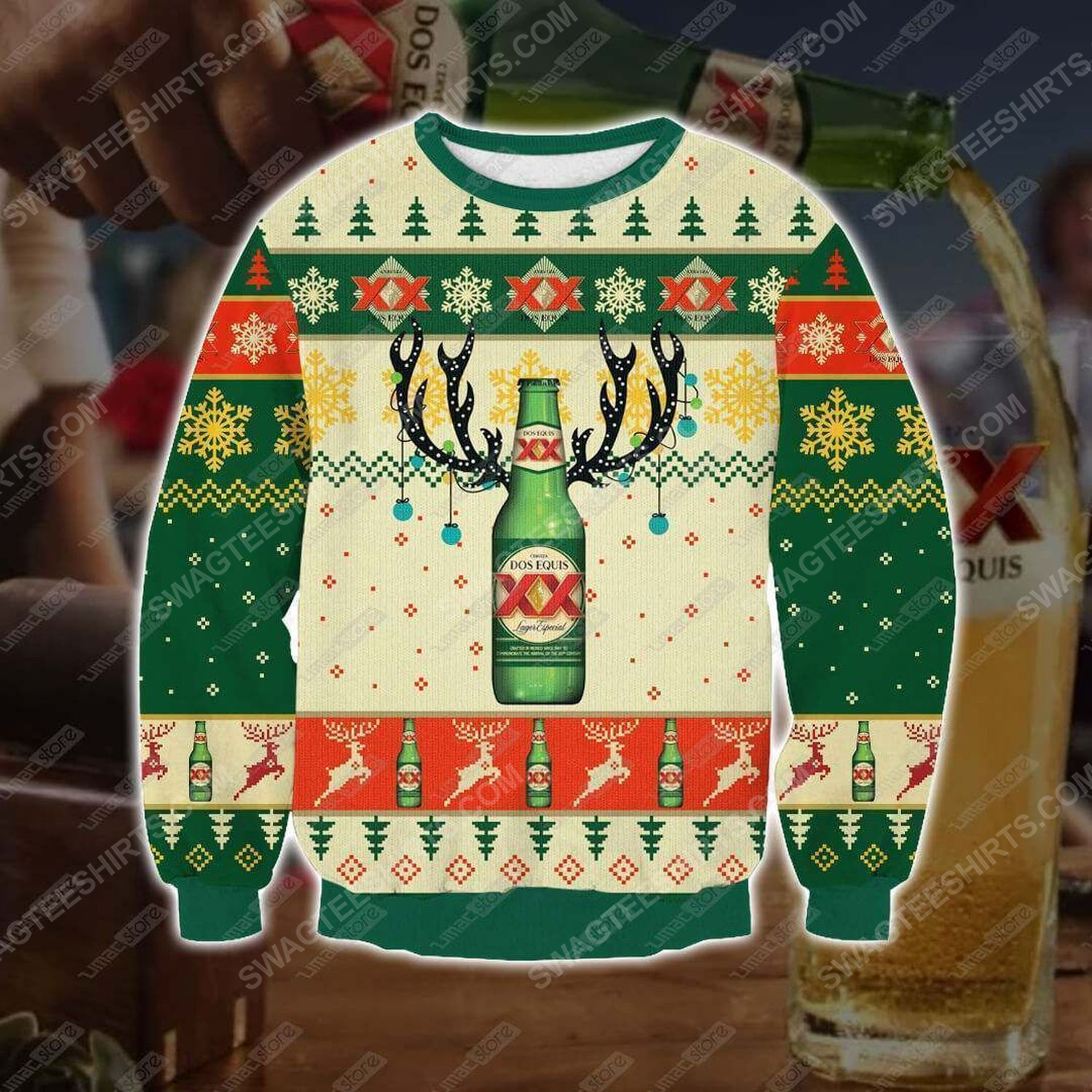 [special edition] Dos equis reindeer all over print ugly christmas sweater – maria