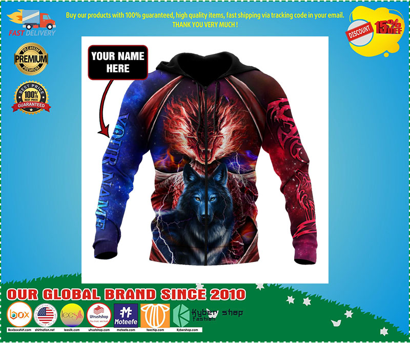 Dragon and wolf 3D custom name hoodie 1