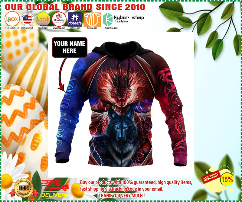 Dragon and wolf 3D custom name hoodie 2