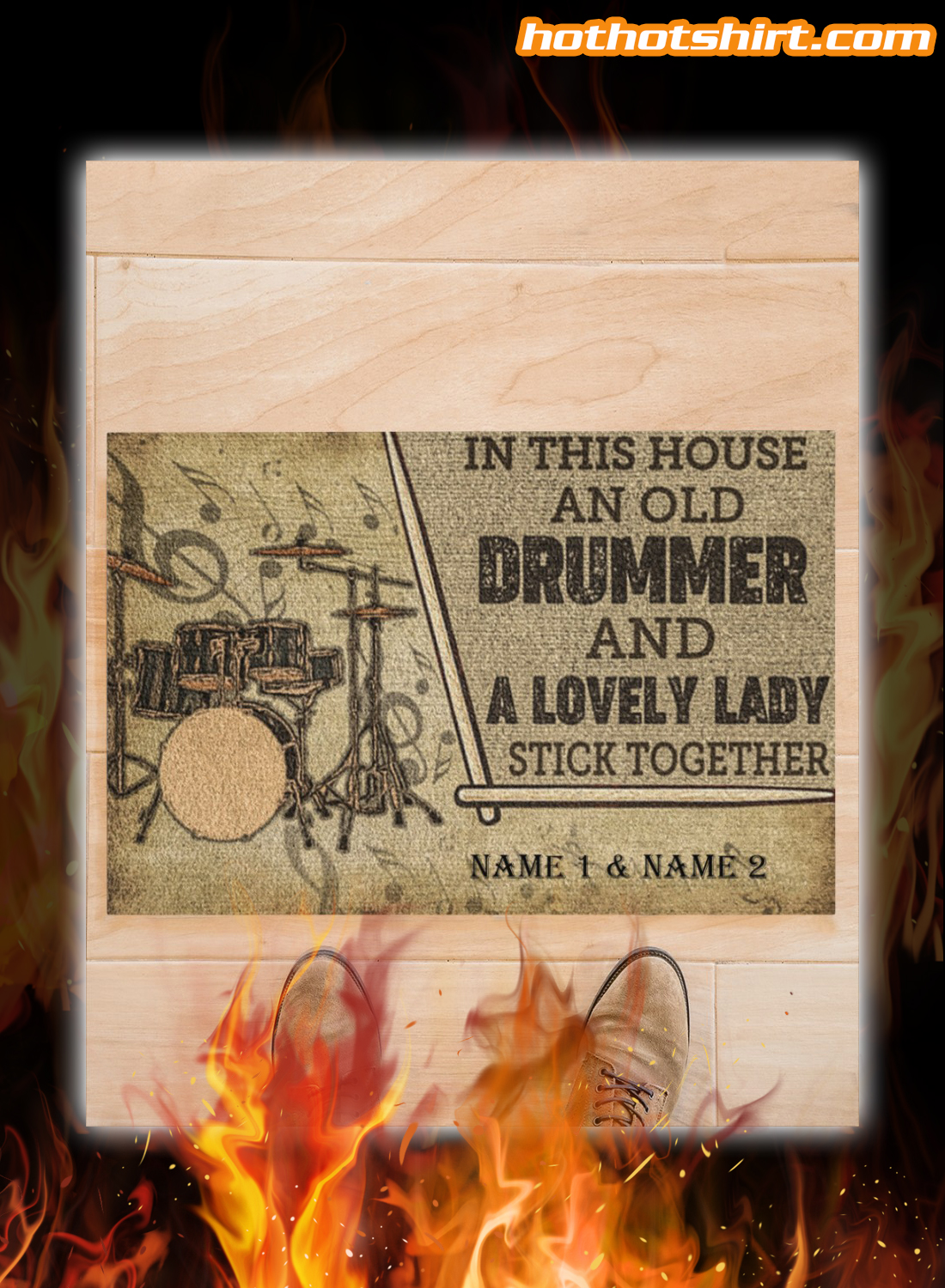 Drummer and a lovely lady stick together personalized doormat 2