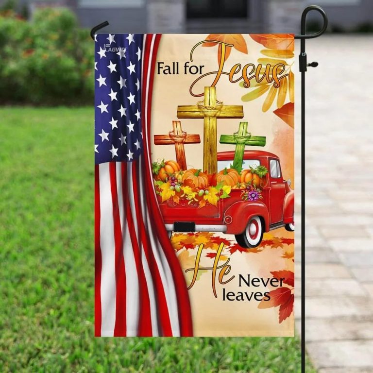Fall For Jesus He Never Leaves car pumpkin American flag 5