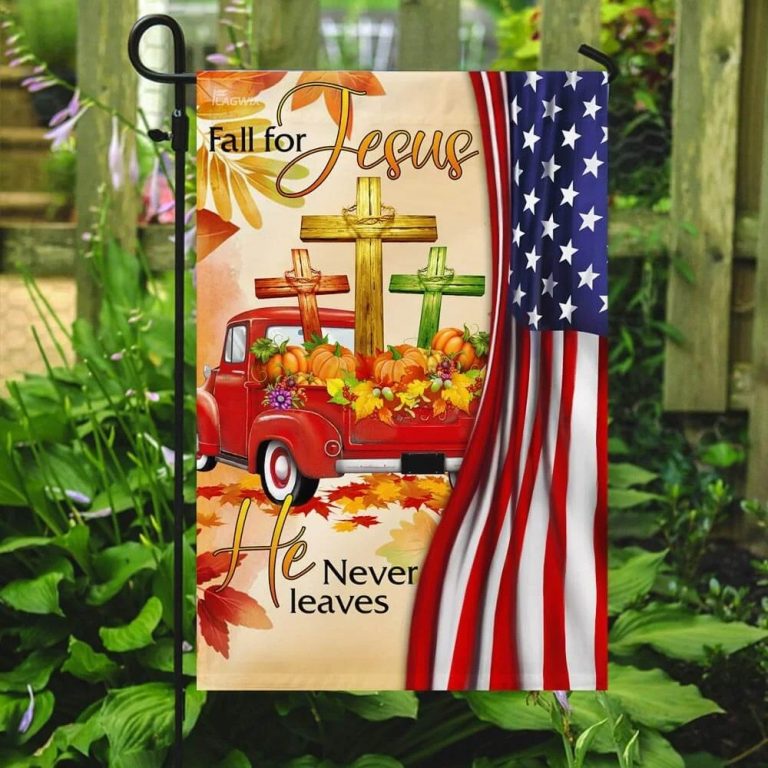 Fall For Jesus He Never Leaves car pumpkin American flag 6