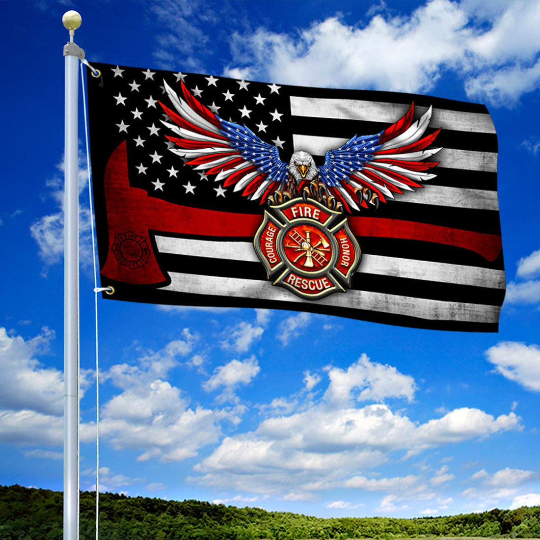 Firefighter Eagle The Thin Red Line Flag