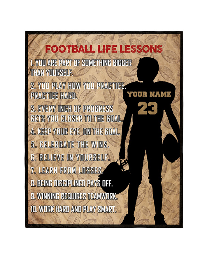 Football Life Lessons Custom Name And Number Quilt