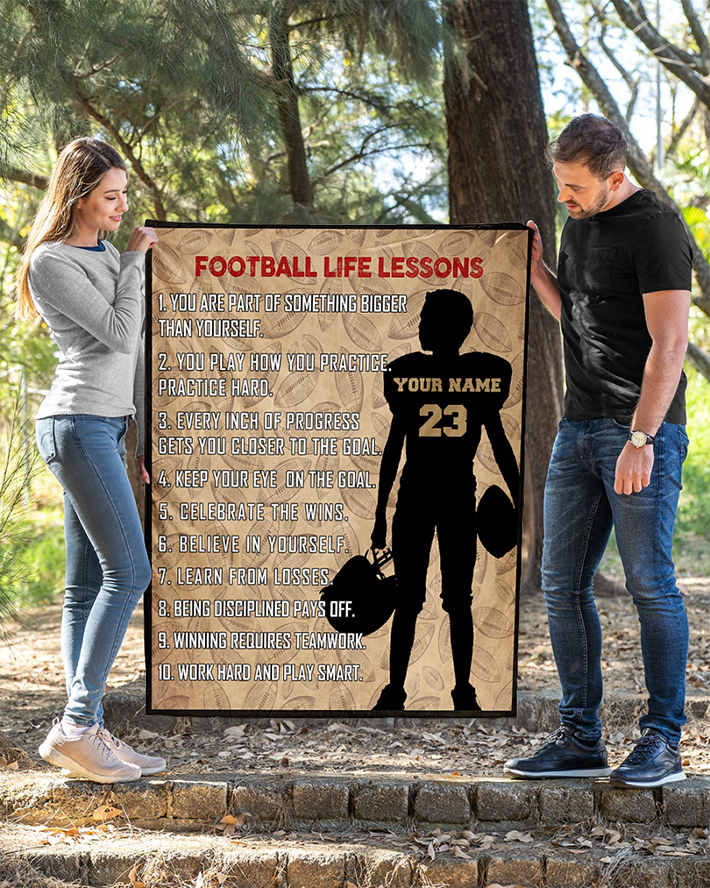 Football Life Lessons Custom Name And Number Quilt1