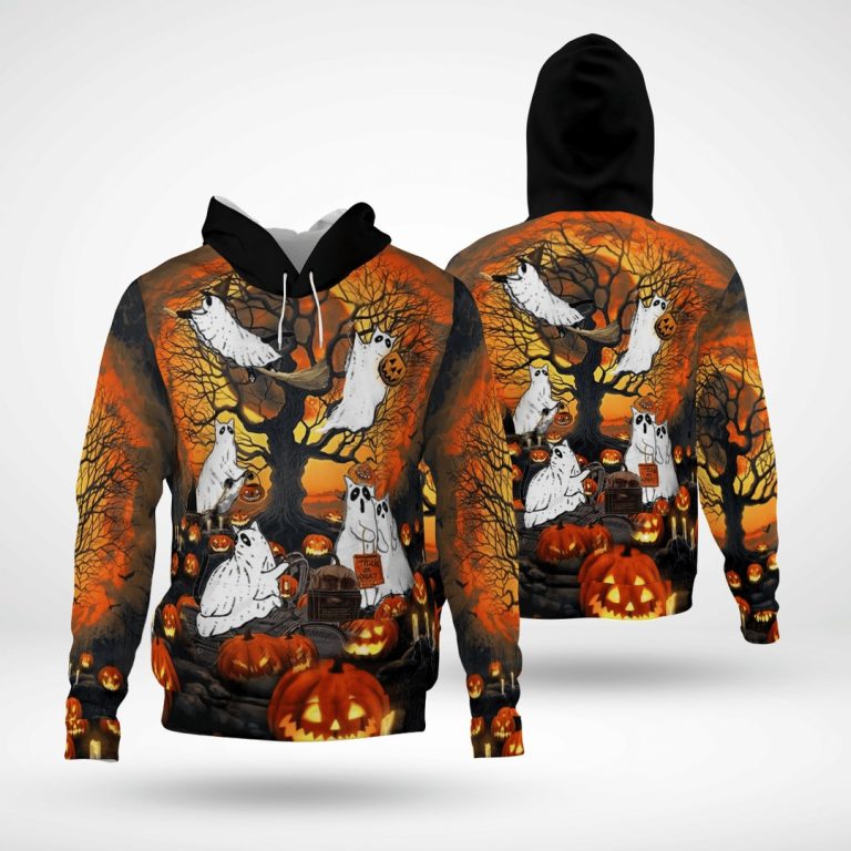 Ghost Cat Halloween Pumpkin 3D Hoodie