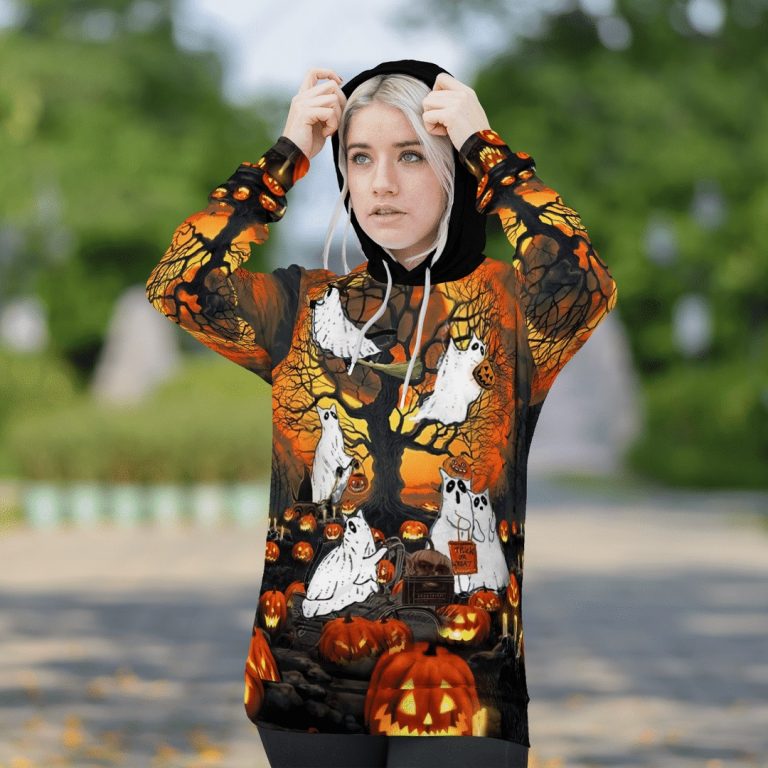 Ghost Cat Halloween Pumpkin 3D Hoodie2