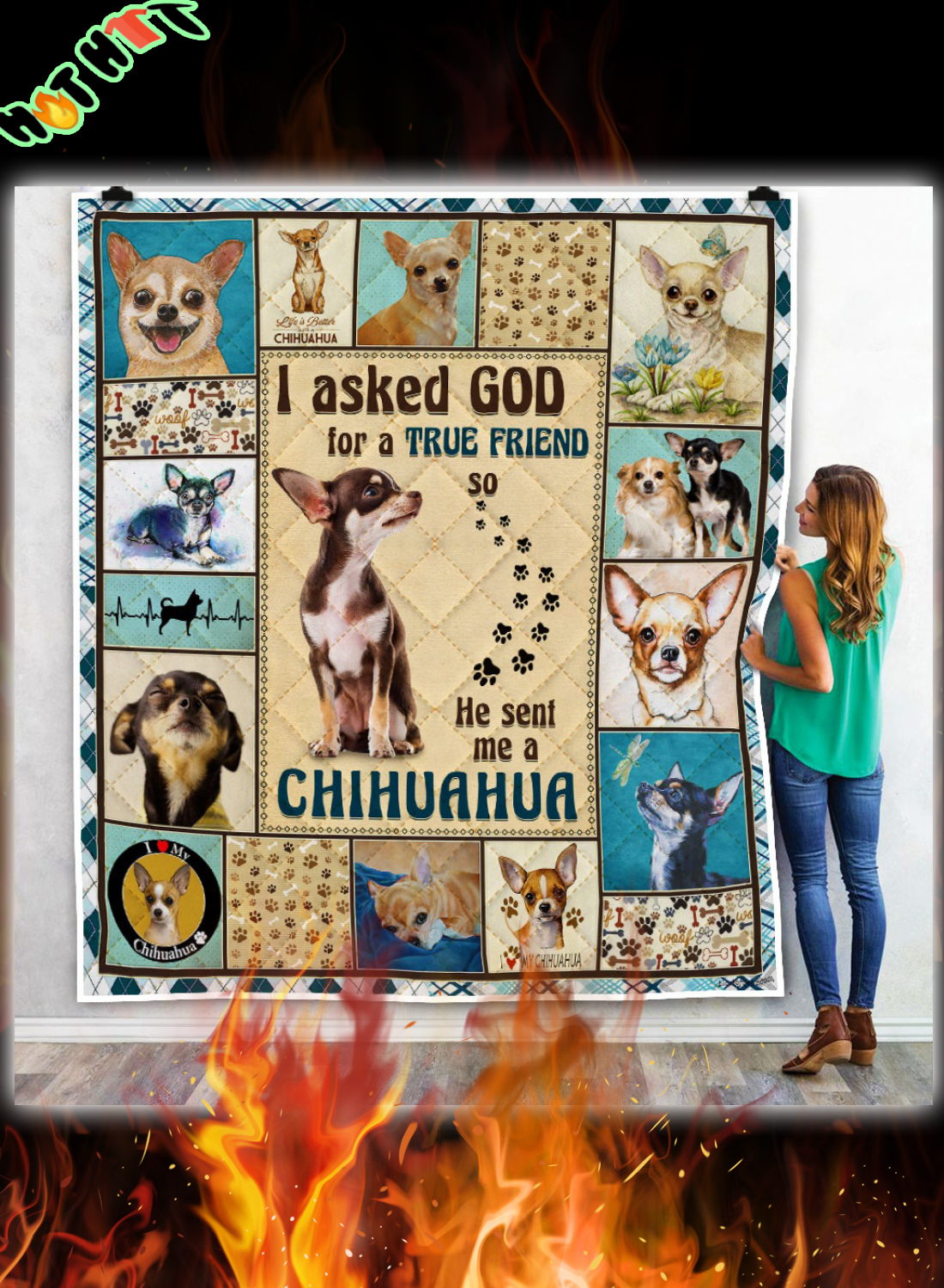 God Sent Me A Chihuahua Quilt Blanket 2