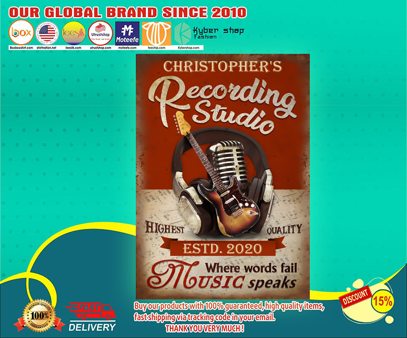 Guitar recording studio where words fail music speaks custom name poster 3