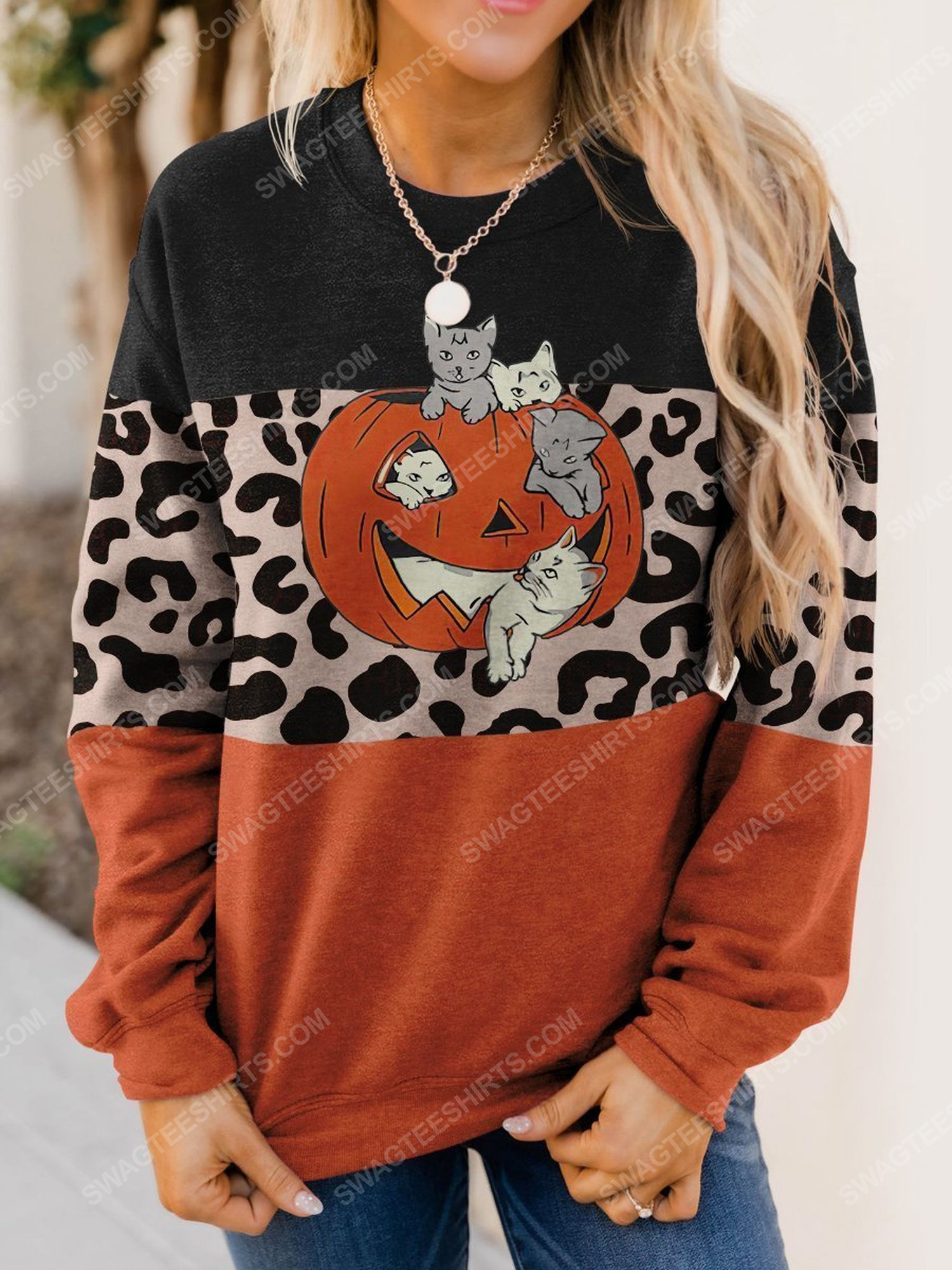 [special edition] Halloween night cat and pumpkin full print shirt – maria (halloween)