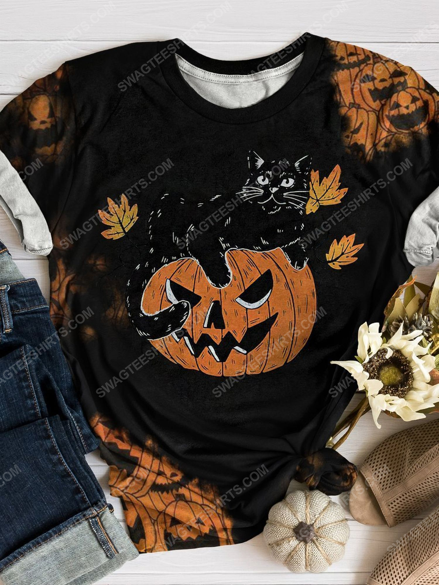 [special edition] Halloween night pumpkin and black cat full print shirt – maria (halloween)