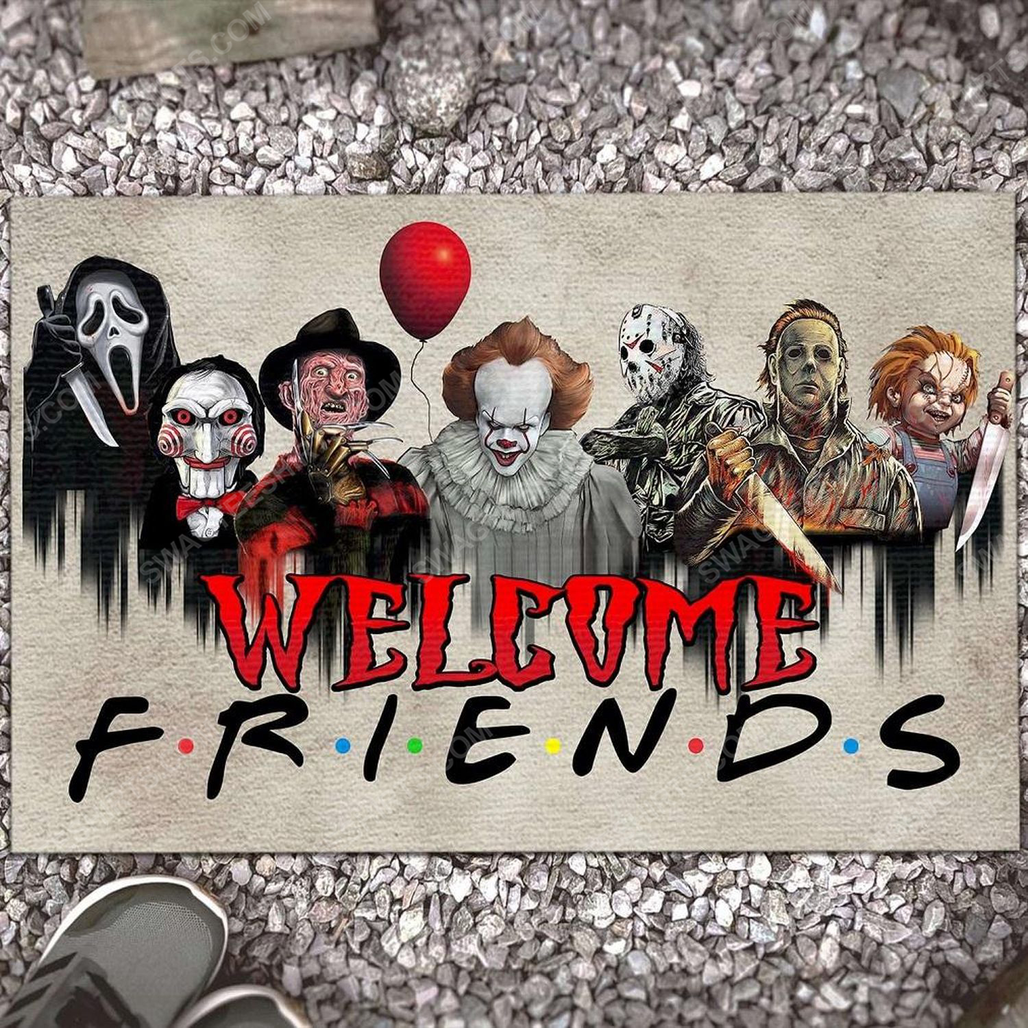 Halloween welcome friends horror characters movies doormat
