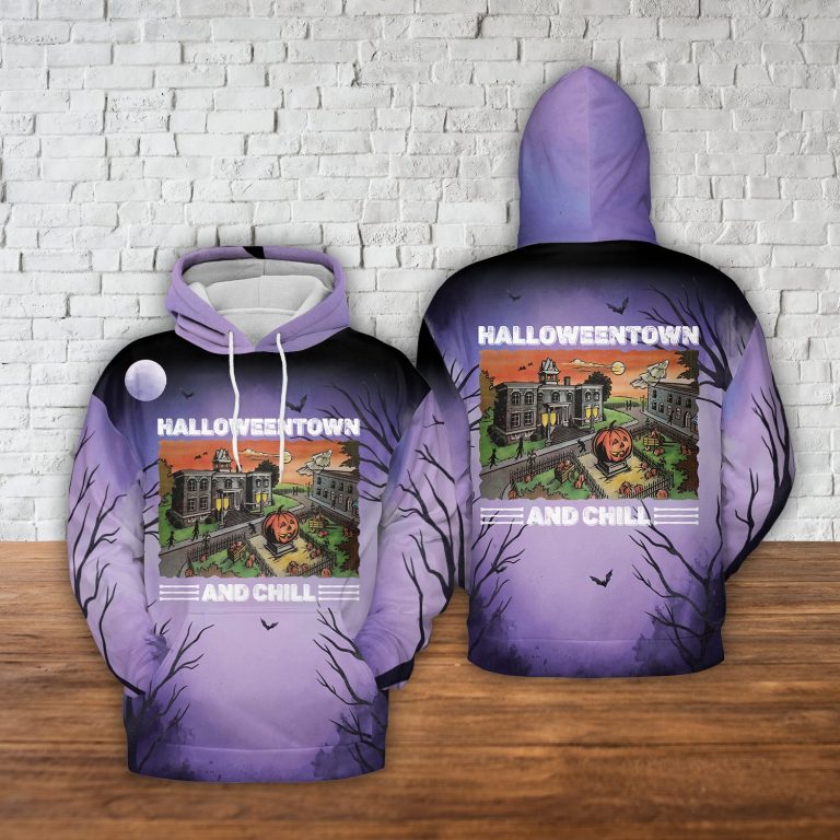 Halloweentown and chill all over print hoodie