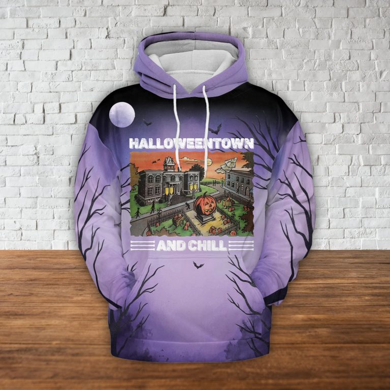 Halloweentown and chill all over print hoodie1