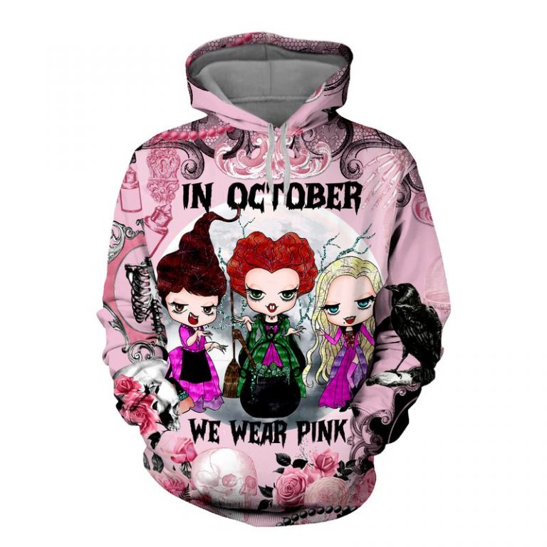 Hocus pocus In october we wear pink Breast cancer awareness happy halloween 3d hoodie