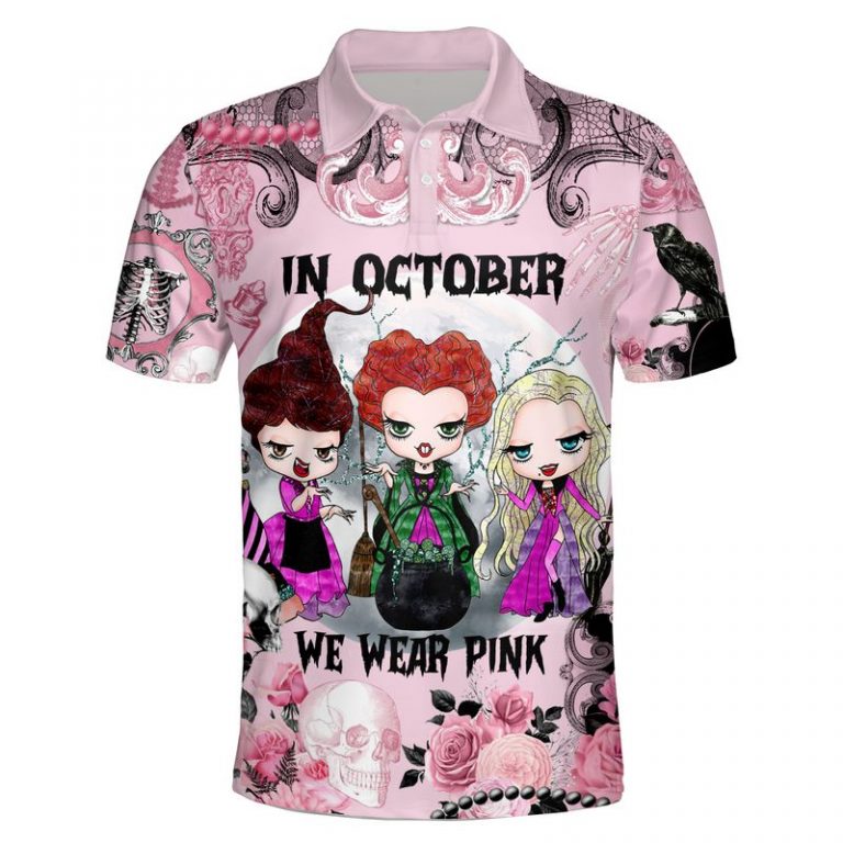 Hocus pocus In october we wear pink Breast cancer awareness happy halloween 3d polo shirt