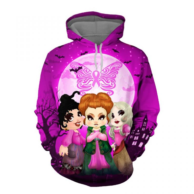 Hocus pocus happy halloween butterfly breast cancer 3d hoodie
