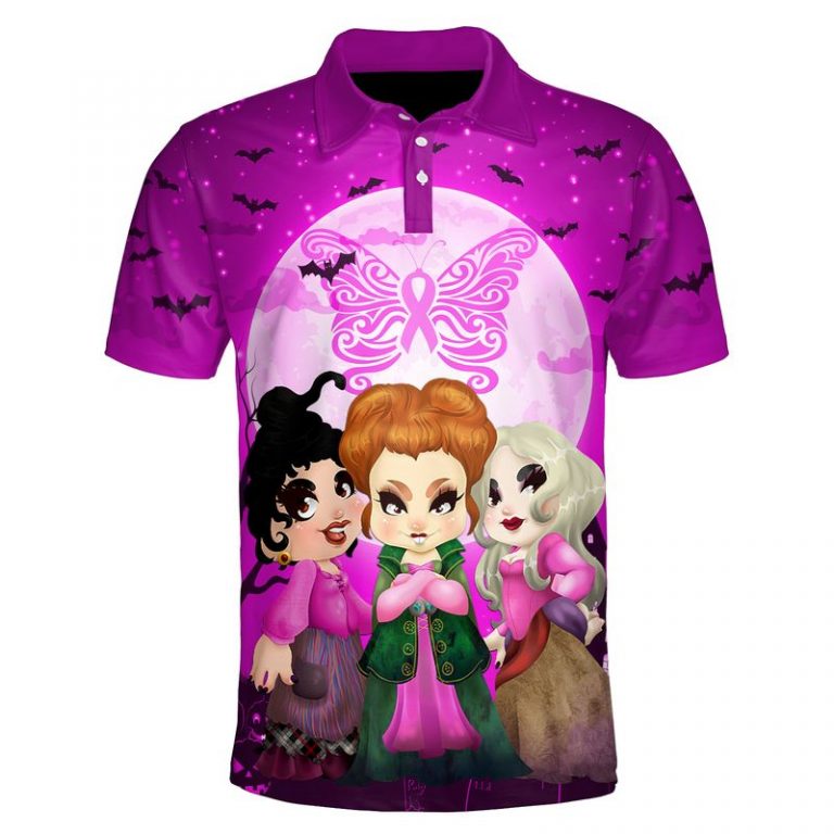 Hocus pocus happy halloween butterfly breast cancer 3d polo shirt