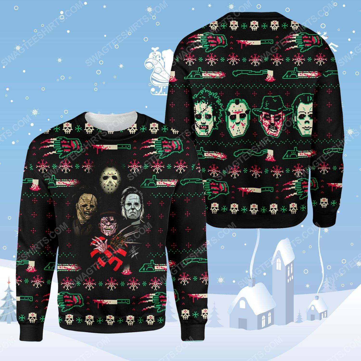 [special edition] Horror movie characters ugly christmas sweater – maria