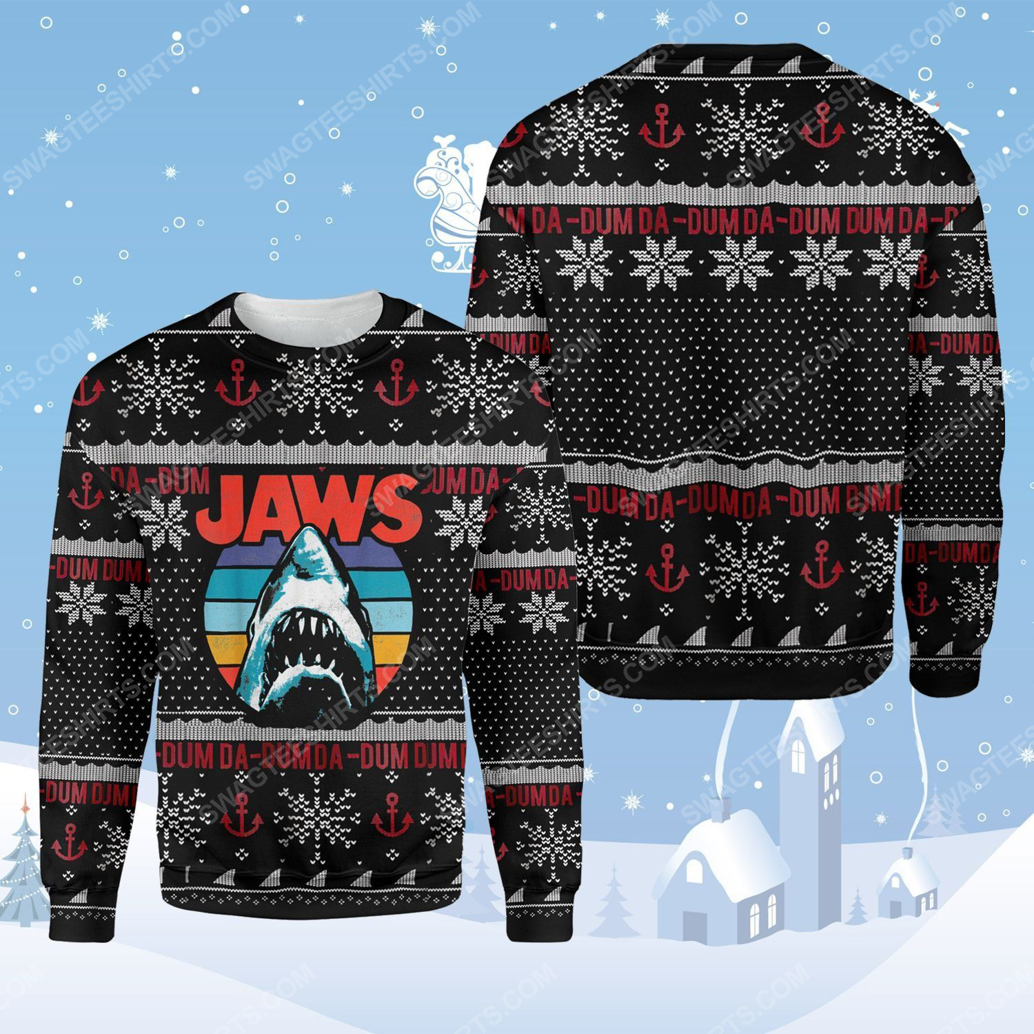 [special edition] Horror shark jaws ugly christmas sweater – maria