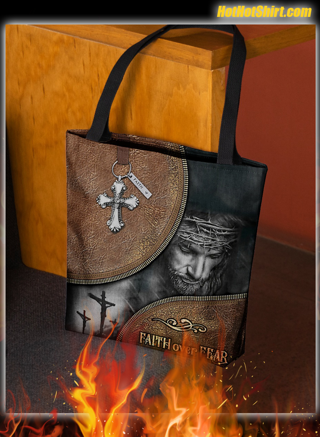 Jesus faith over fear tote bag