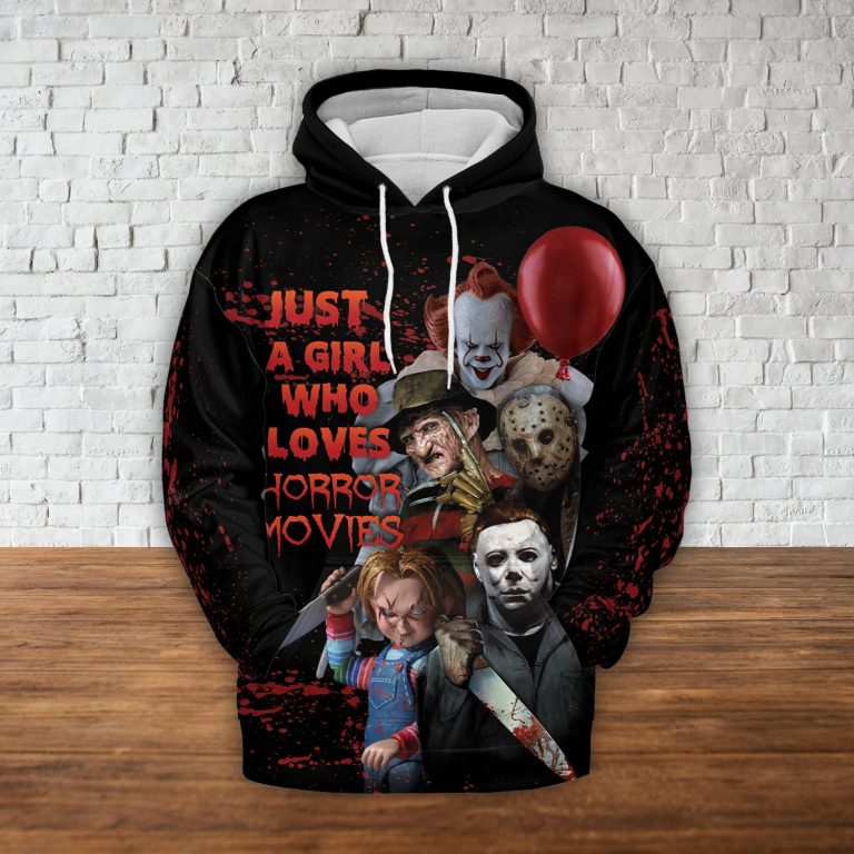 Just a girl who loves horror movies all over print hoodie