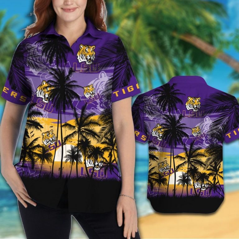 LSU Tigers and Lady Tigers Hawaiian Tropical shirt, short 1