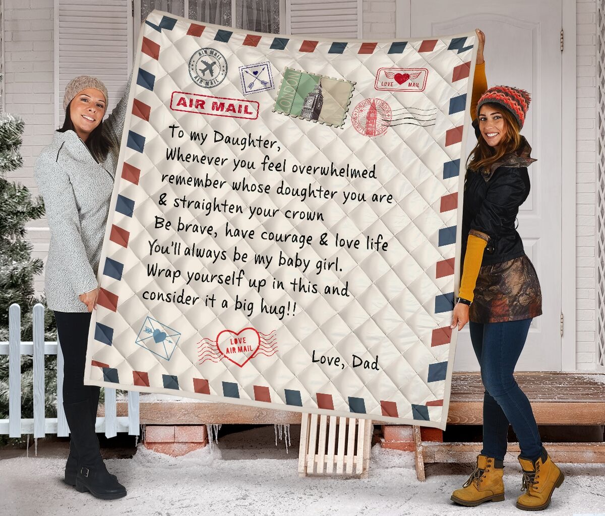 Letter air mail to my daughter love dad quilt blanket