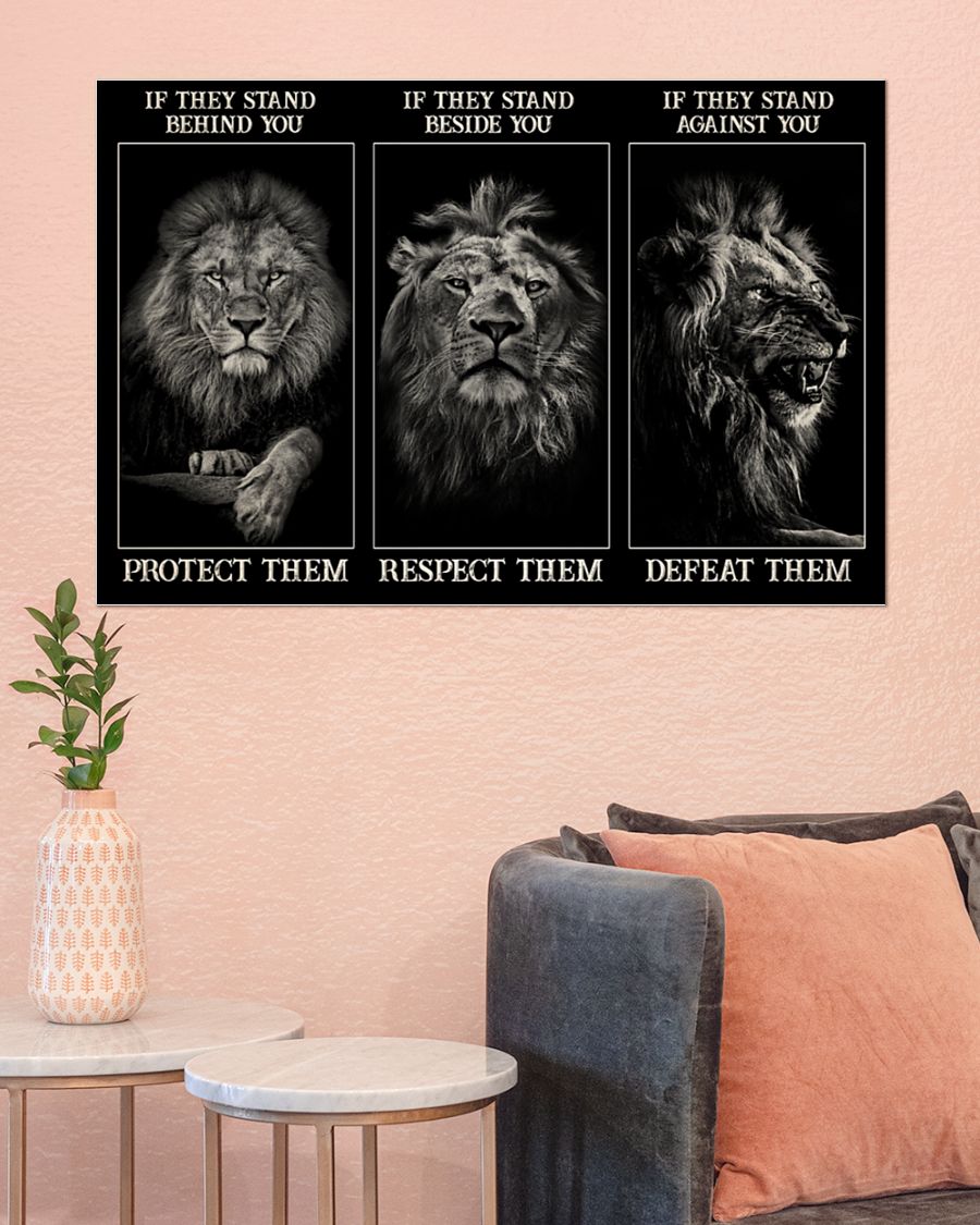 Lion If they stand behind you protect them if they stand beside you respect them poster 2