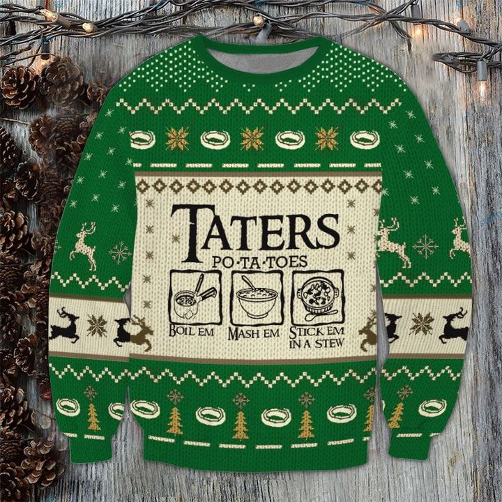 Lord Of The Rings Taters Potatoes Ugly Christmas Sweater - Green