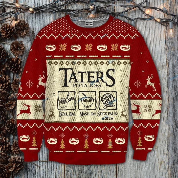 Lord Of The Rings Taters Potatoes Ugly Christmas Sweater - Red