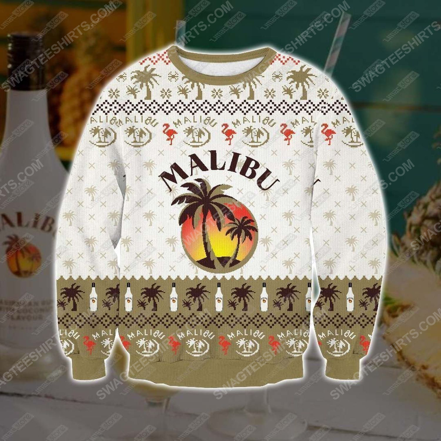 Malibu rum drinks all over print ugly christmas sweater