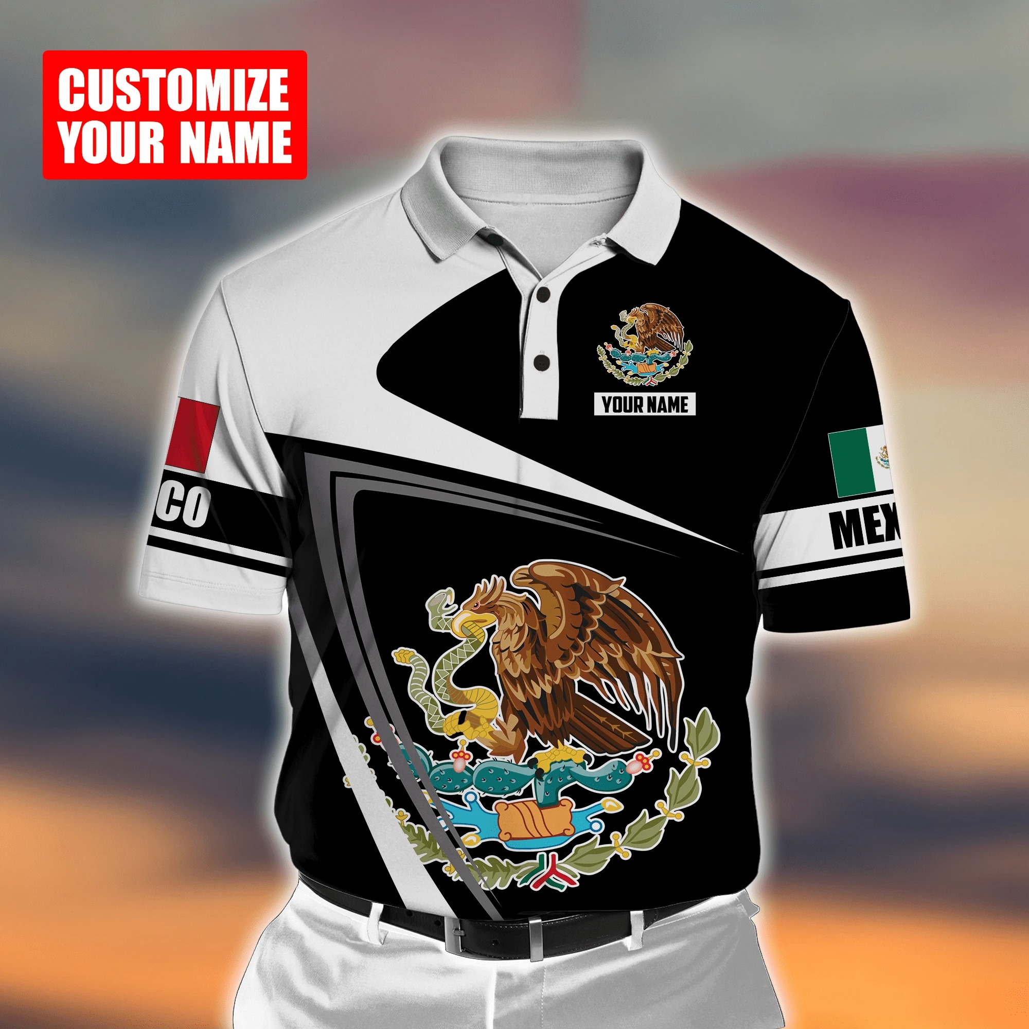 Mexico black white Mexican flag custom personalized Polo shirt – LIMITED EDITION