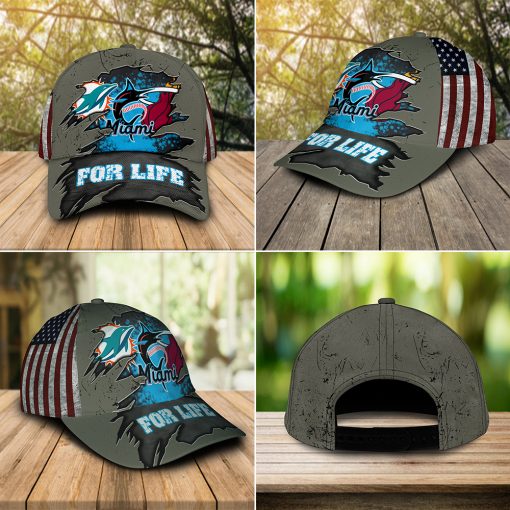 Miami Dolphins, Miami Marlins, Miami Heat For Life Hat Cap