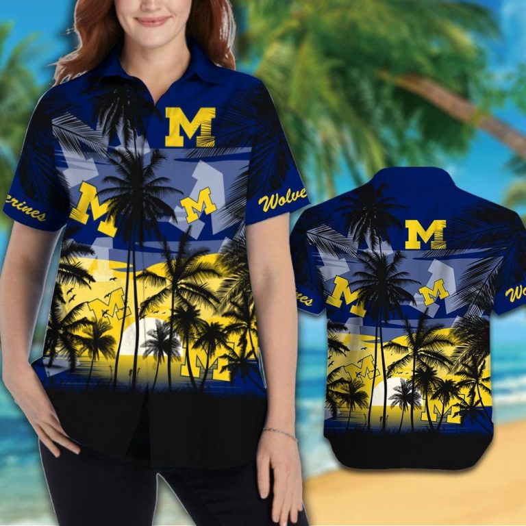 Michigan Wolverines football Hawaiian Tropical shirt, short 1