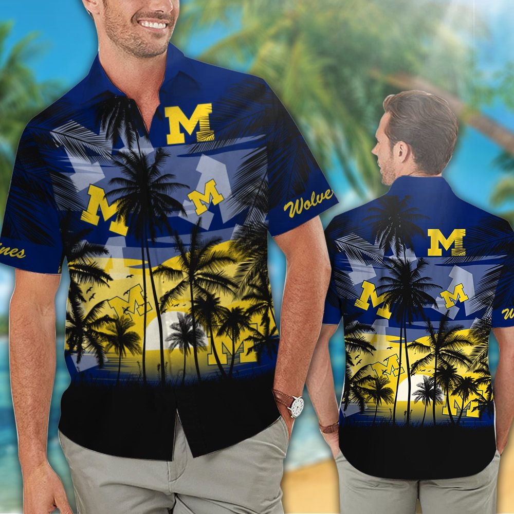 Michigan Wolverines football Hawaiian Tropical shirt, short