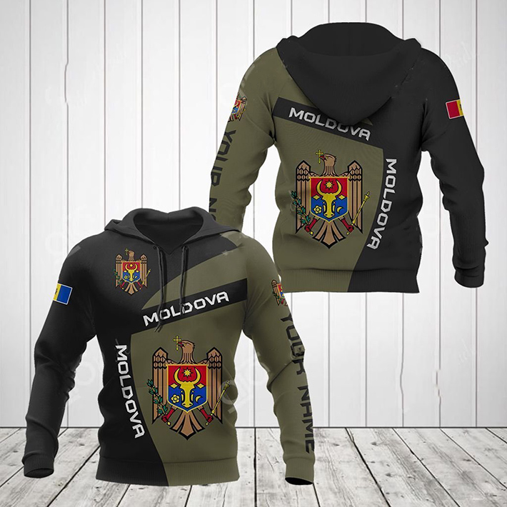Moldova coats of arm Flag Custom Name 3D Hoodie