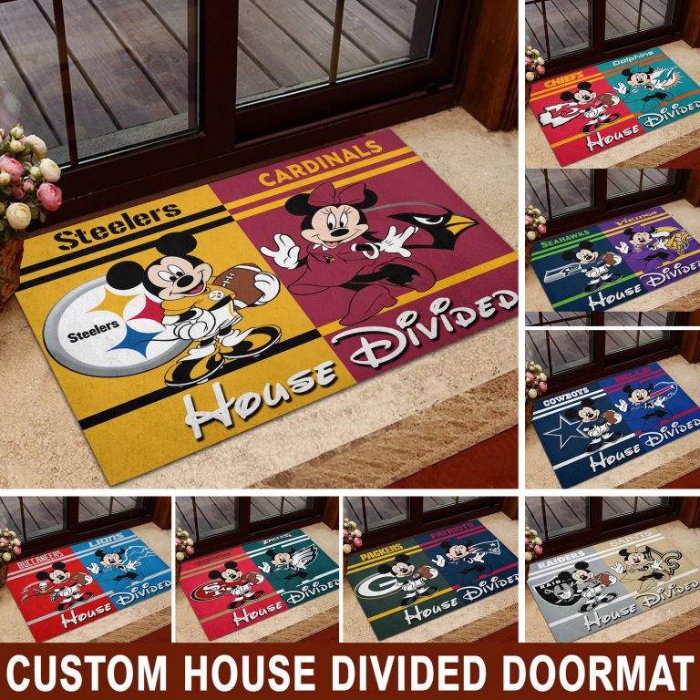 NFL Mickey And Minnie Teams House Divided Doormat