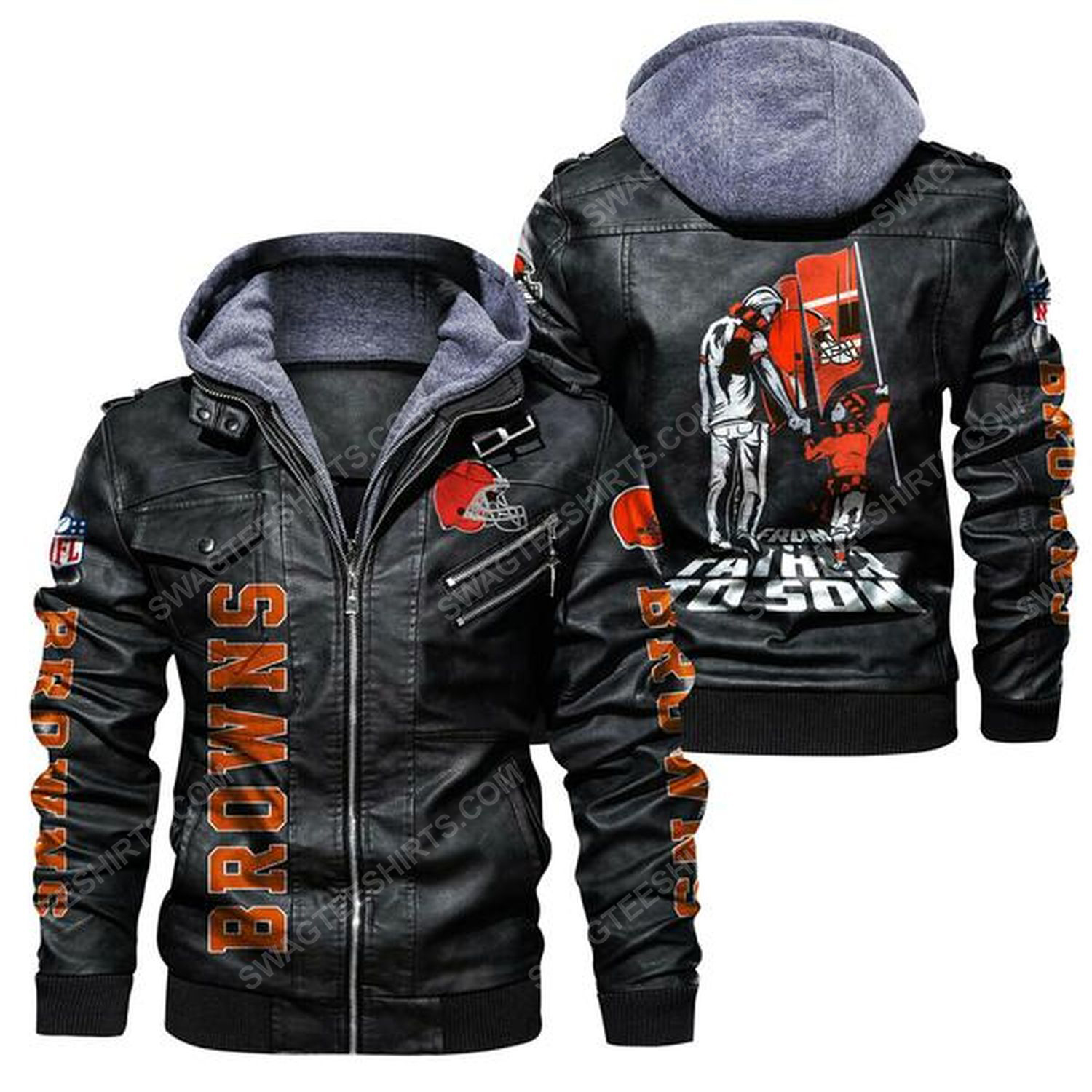 [special edition] National football league cleveland browns from father to son leather jacket – Maria