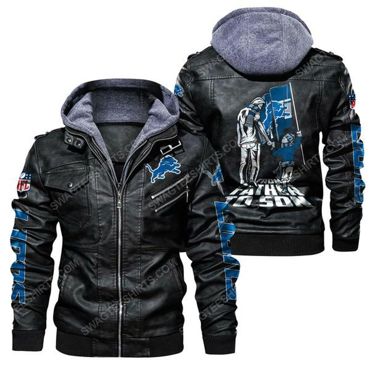 National football league detroit lions from father to son leather jacket - black
