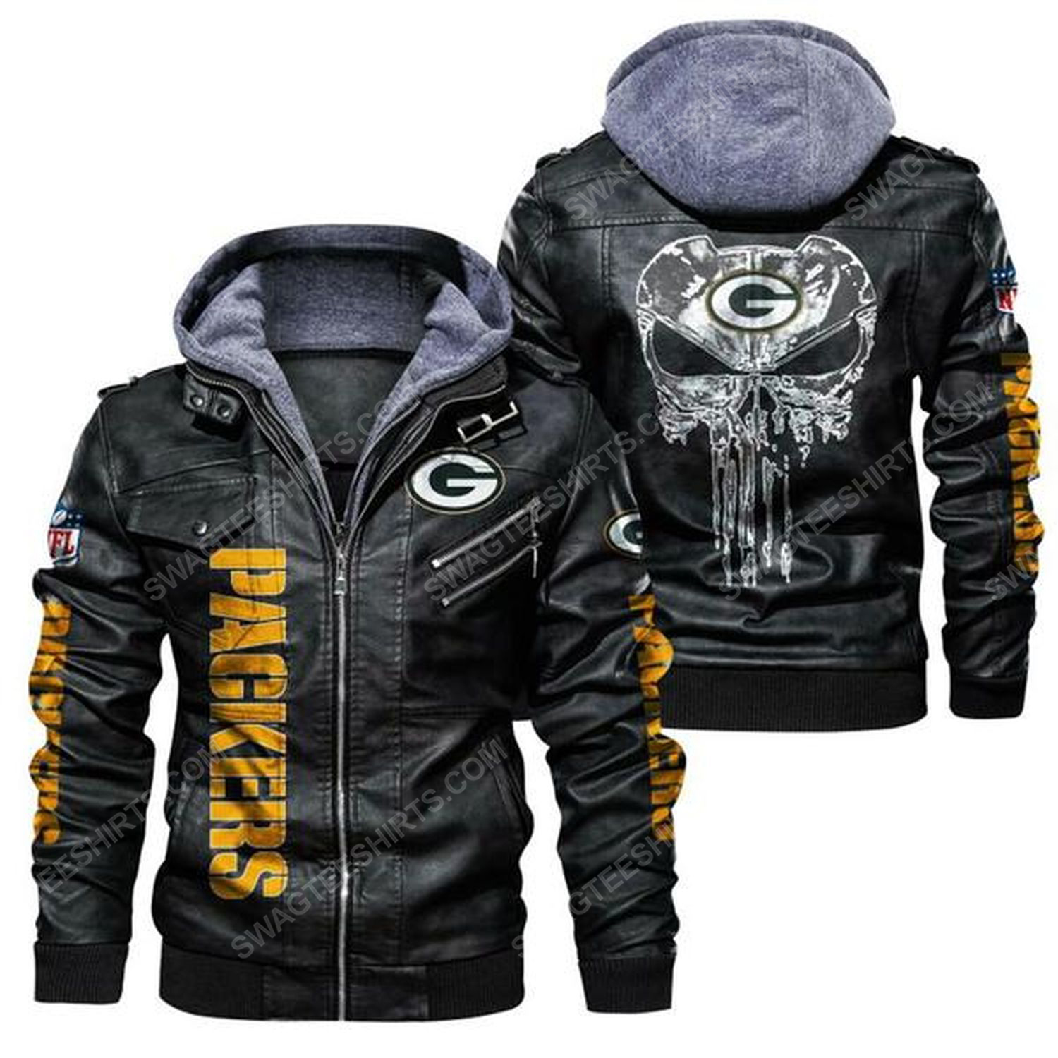 National football league green bay packers leather jacket - black