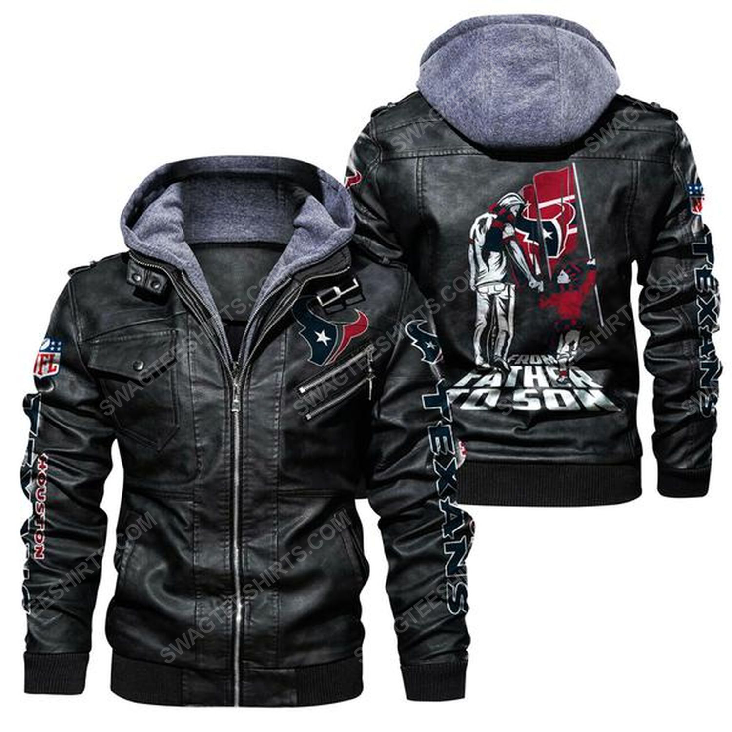 National football league houston texans from father to son leather jacket - black