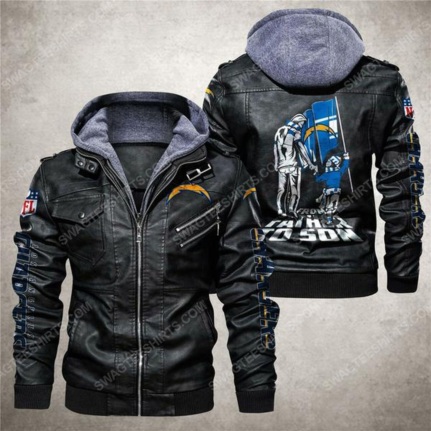 National football league los angeles chargers from father to son leather jacket - black